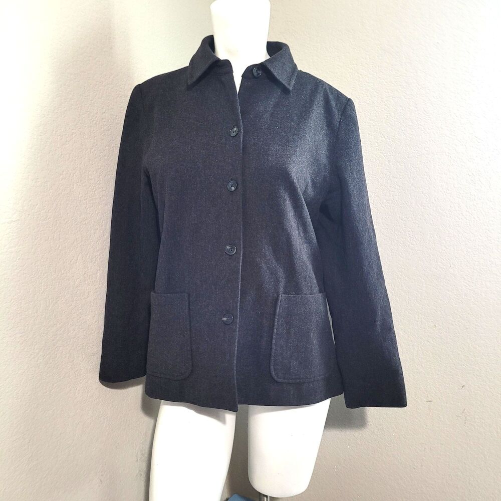Pendleton size 8 petite blazer jacket gray shoulder pads 100% wool USA pockets